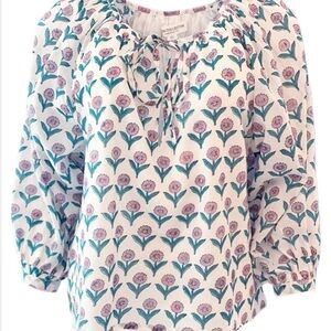 Emerson Fry Pink and Blue Ruffled 3/4 Sleeve Blouse